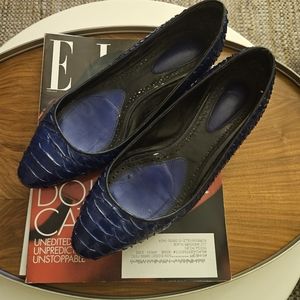 Proenza Schouler cobalt snake skin leather ballet flat couture size EU 39 US 8.5